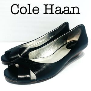 Cole Haan Women's Black Peep Toe Wedge Heels Size 8 1/2
